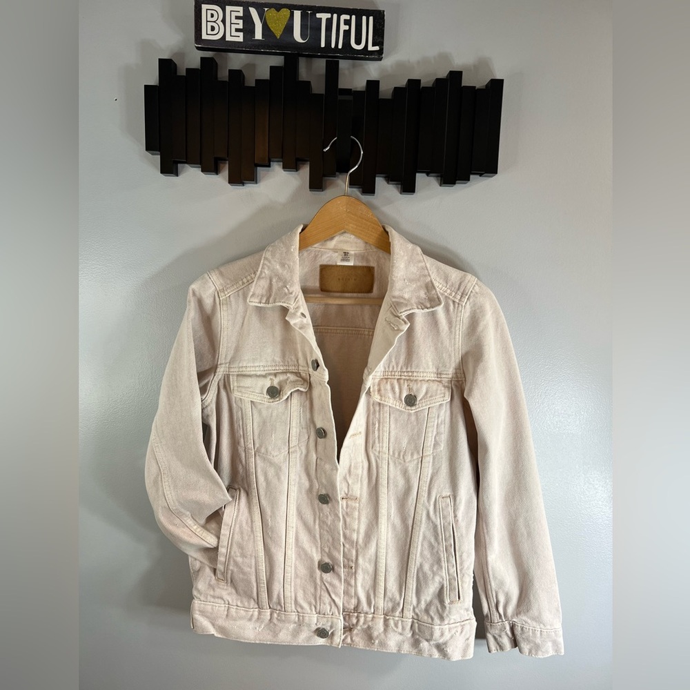& Denim Light Pink Denim Jacket Size 6 With Light Distressing